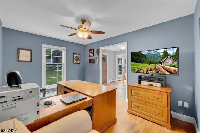 19 Bennington Dr, Mount Olive Twp, NJ 07836 - home office featuring ceiling fan, baseboards, and light wood-style floors