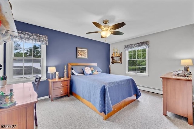 19 Bennington Dr, Mount Olive Twp, NJ 07836 - carpeted bedroom with a baseboard radiator, a ceiling fan, and baseboards