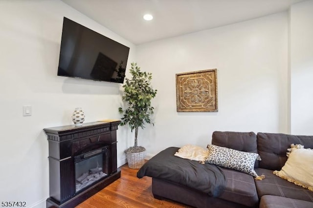 234 Lt Glenn Zamorski Dr, Elizabeth City, NJ 07206 - living room with recessed lighting, wood finished floors, baseboards, and a glass covered fireplace