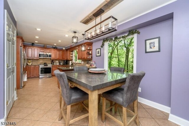 49 Sliker Rd, Lebanon Twp, NJ 08826 - dining space featuring light tile patterned floors, recessed lighting, and baseboards