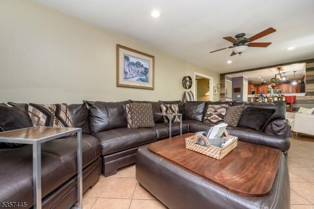49 Sliker Rd, Lebanon Twp, NJ 08826 - living area featuring light tile patterned floors, ceiling fan, and recessed lighting