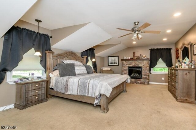 49 Sliker Rd, Lebanon Twp, NJ 08826 - bedroom featuring light colored carpet, multiple windows, and a fireplace