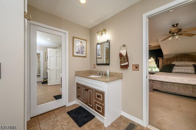 49 Sliker Rd, Lebanon Twp, NJ 08826 - bathroom with ceiling fan, tile patterned floors, vanity, recessed lighting, and baseboards
