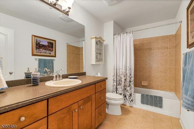 9 Corda Ln, Warren Twp, NJ 07059 - bathroom with tile patterned floors, vanity, toilet, and shower / bathtub combination with curtain