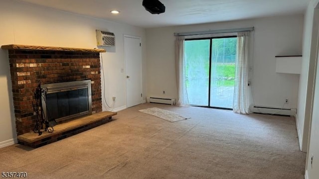 10 Deerpath Rd, Lebanon Twp, NJ 07830 - unfurnished living room with baseboard heating, carpet flooring, and recessed lighting