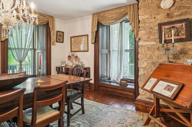 19 E Mill Rd, Washington Twp, NJ 07853 - dining room featuring a chandelier, hardwood / wood-style flooring, and crown molding