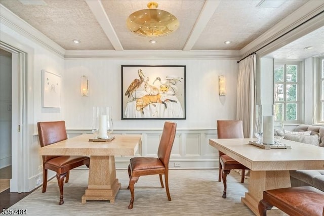 167 Lake End Rd, Rockaway Twp, NJ 07435 - dining area with a decorative wall, ornamental molding, and beam ceiling
