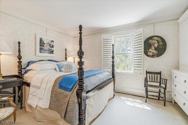 167 Lake End Rd, Rockaway Twp, NJ 07435 - bedroom featuring carpet, crown molding, and wallpapered walls