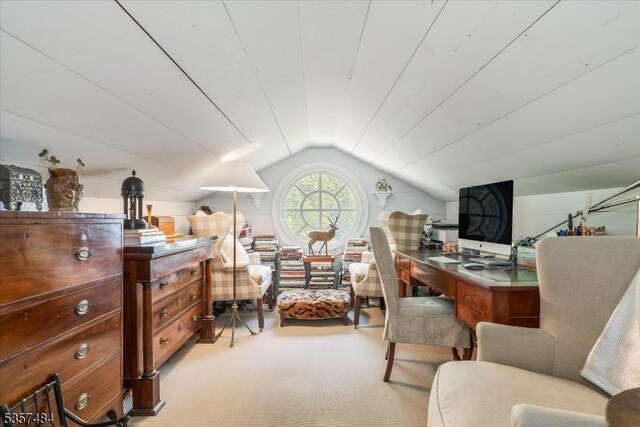 167 Lake End Rd, Rockaway Twp, NJ 07435 - home office with lofted ceiling and light carpet