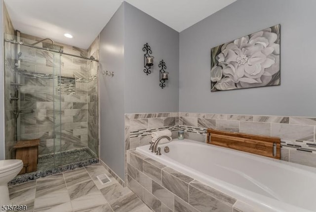 15 Pinehurst Cir, Clinton Twp, NJ 08801 - bathroom featuring toilet, a bath, a stall shower, and recessed lighting