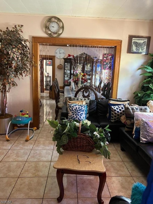 living room with light tile patterned floors