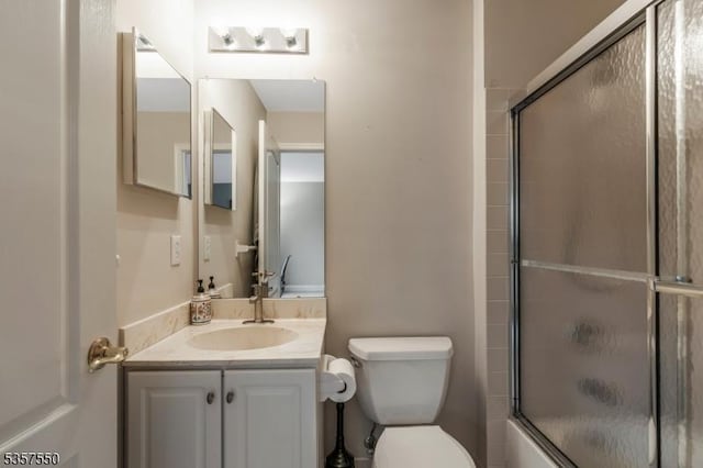 102 Independence Dr, Bernards Twp, NJ 07920 - bathroom with toilet, vanity, and bath / shower combo with glass door