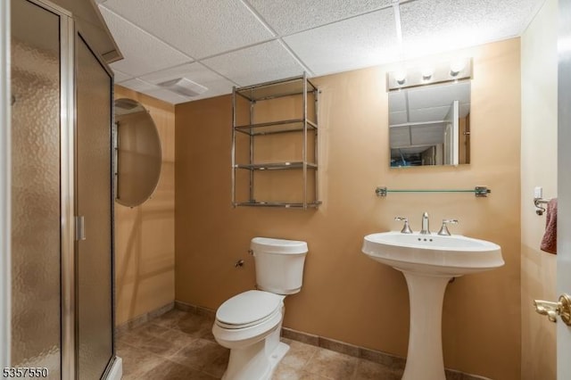 102 Independence Dr, Bernards Twp, NJ 07920 - full bath featuring a shower stall, toilet, baseboards, a paneled ceiling, and tile patterned floors