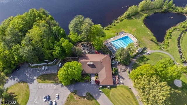 113 Spook Ridge Rd, Montague Twp, NJ 07827 - bird's eye view of a pool area and a nearby body of water