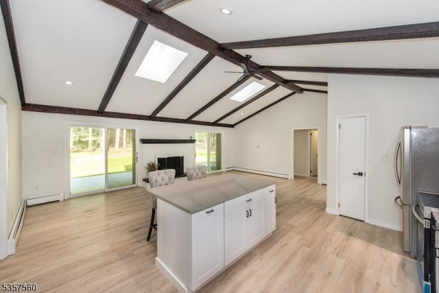 113 Spook Ridge Rd, Montague Twp, NJ 07827 - kitchen featuring open floor plan, baseboard heating, white cabinets, plenty of natural light, and recessed lighting