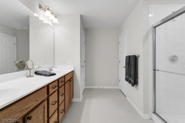 18 Brompton Pl, Randolph Twp, NJ 07869 - full bath with double vanity, a stall shower, and baseboards