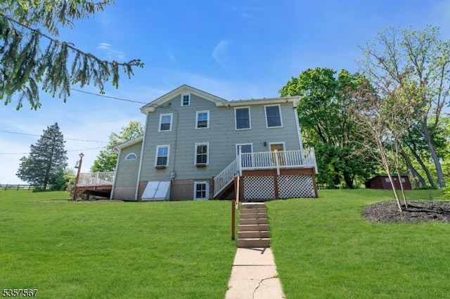 392 Pittstown Rd, Franklin Twp, NJ 08867 - back of house featuring a deck, stairway, a lawn, and a storage unit