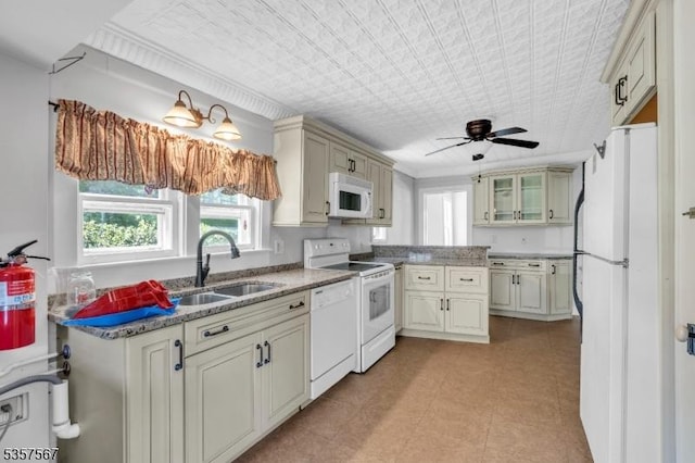 392 Pittstown Rd, Franklin Twp, NJ 08867 - kitchen with white appliances, a sink, healthy amount of natural light, and ceiling fan
