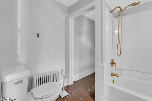 392 Pittstown Rd, Franklin Twp, NJ 08867 - bathroom featuring radiator heating unit, toilet, shower / bathtub combination, and baseboards