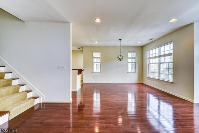 16 Swing Bridge Ln, South Bound Brook Boro, NJ 08880 - unfurnished living room featuring wood finished floors, stairs, and recessed lighting