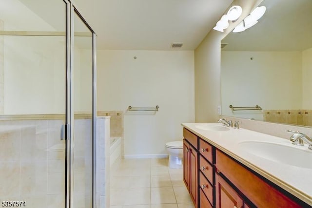 16 Swing Bridge Ln, South Bound Brook Boro, NJ 08880 - full bathroom with tile patterned floors, a bath, double vanity, and a stall shower