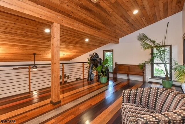 203 Stanhope Rd, Sparta Twp, NJ 07871 - living area featuring lofted ceiling, wooden ceiling, wood finished floors, recessed lighting, and healthy amount of natural light