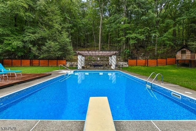 203 Stanhope Rd, Sparta Twp, NJ 07871 - view of pool with a pergola, a diving board, and a view of trees