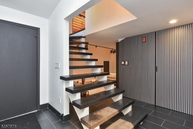 203 Stanhope Rd, Sparta Twp, NJ 07871 - staircase with tile patterned flooring and baseboards