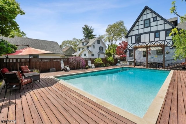127 Severin Ct, Cranford Twp, NJ 07016 - view of pool with fence, a deck, and a residential view