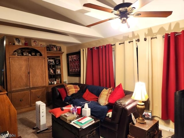115 Seminole Rd Unit 115, Andover Twp, NJ 07848 - living room featuring carpet, ceiling fan, and vaulted ceiling