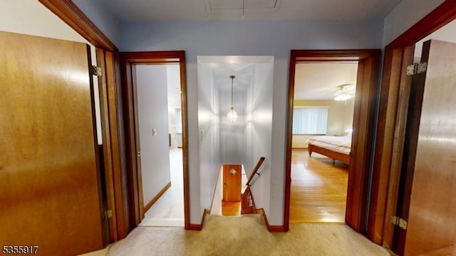 2764 Meister Ave, Union Twp, NJ 07083 - hallway featuring an upstairs landing, attic access, light colored carpet, and baseboards