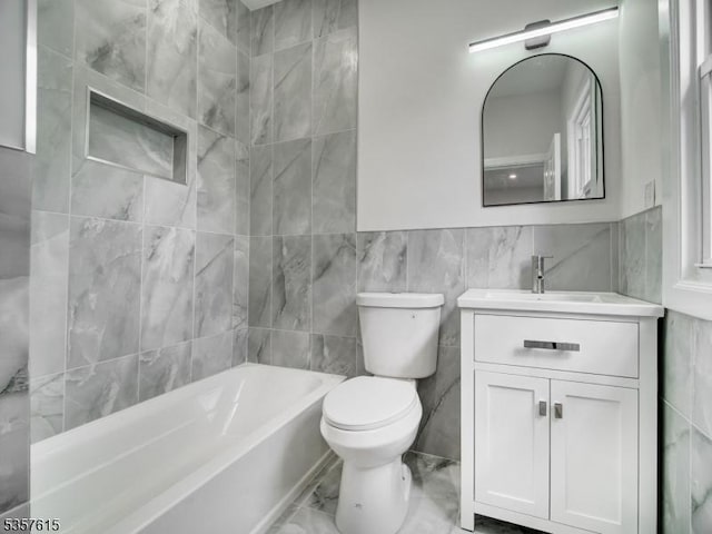 191 Matthew St, City Of Orange Twp, NJ 07050 - full bath featuring marble finish floors, tile walls, toilet, and vanity