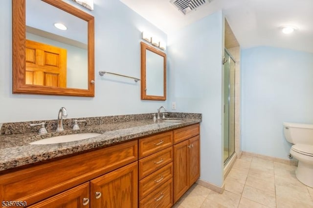 100 W Hanover Ave, Morris Twp, NJ 07950 - full bathroom with a stall shower, double vanity, tile patterned floors, and recessed lighting