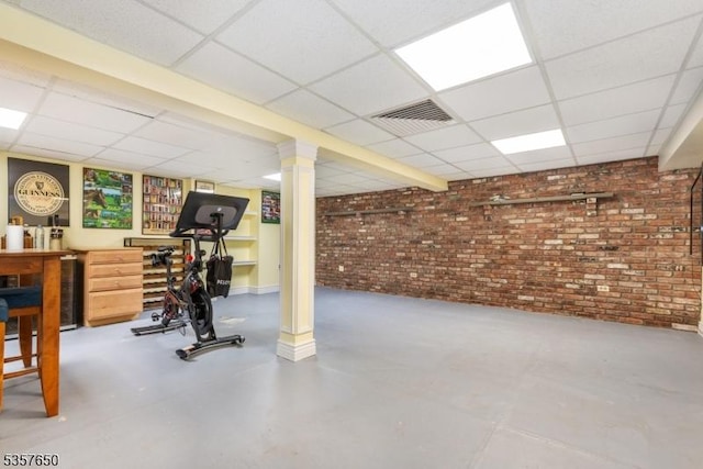 100 W Hanover Ave, Morris Twp, NJ 07950 - finished below grade area featuring brick wall and a paneled ceiling