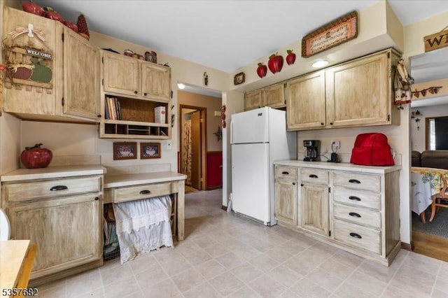 287 Cheyenne Rd, Andover Twp, NJ 07848 - kitchen featuring freestanding refrigerator, light countertops, and light brown cabinets