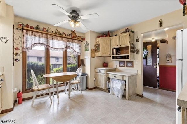 287 Cheyenne Rd, Andover Twp, NJ 07848 - kitchen with ceiling fan, light countertops, light brown cabinets, and baseboards