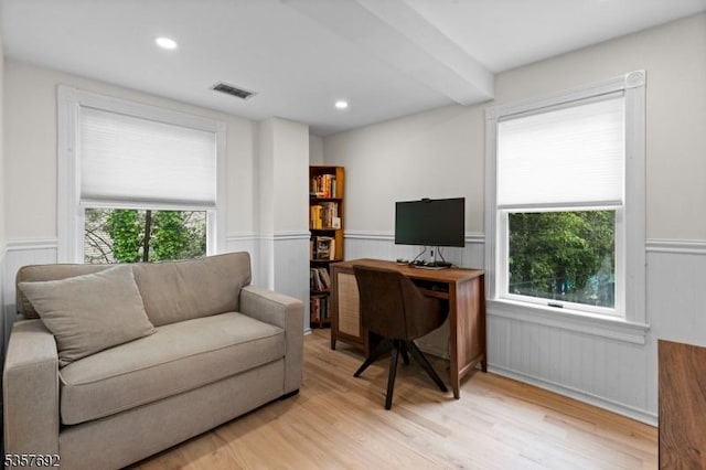 77 E Main St, Mendham Boro, NJ 07945 - office featuring wainscoting, wood finished floors, and recessed lighting