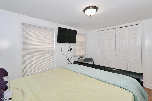 bedroom featuring a closet and wood finished floors
