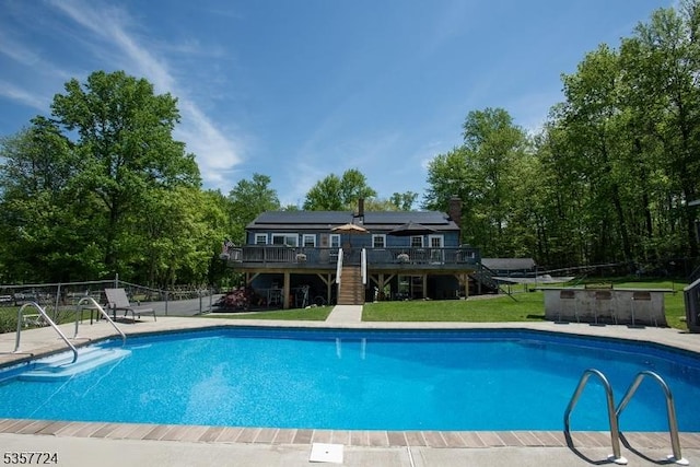 1011 Stillwater Rd, Stillwater Twp, NJ 07860 - view of swimming pool featuring a wooden deck and stairs