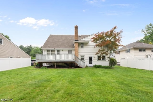 3 Red Maple Ln, Kenilworth Boro, NJ 07033 - back of house featuring a wooden deck, stairs, and a chimney