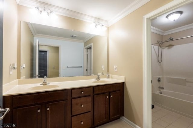 302 Waterview Ct, Hanover Twp, NJ 07927 - bathroom with ornamental molding, double vanity, shower / washtub combination, tile patterned floors, and baseboards