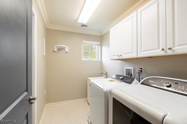 302 Waterview Ct, Hanover Twp, NJ 07927 - laundry room featuring cabinet space, washing machine and dryer, ornamental molding, and baseboards