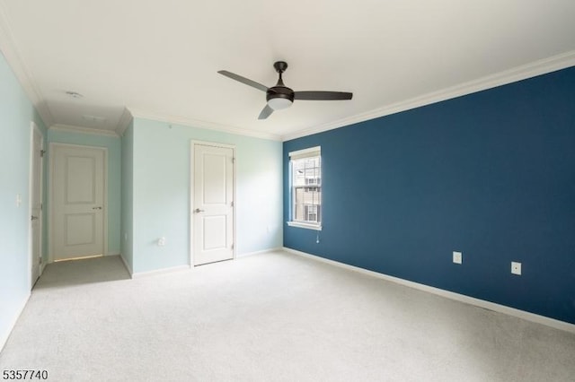 302 Waterview Ct, Hanover Twp, NJ 07927 - unfurnished bedroom featuring ornamental molding, light carpet, baseboards, and a ceiling fan