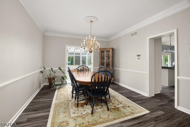 4 Rachel Ct, Greenwich Twp, NJ 08886 - dining area featuring dark wood-style flooring, a chandelier, crown molding, and baseboards