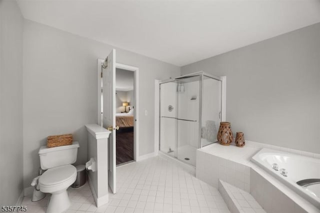 4 Rachel Ct, Greenwich Twp, NJ 08886 - bathroom featuring toilet, a garden tub, a stall shower, tile patterned flooring, and connected bathroom