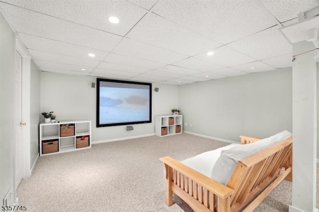 4 Rachel Ct, Greenwich Twp, NJ 08886 - carpeted cinema room featuring a paneled ceiling, recessed lighting, and baseboards