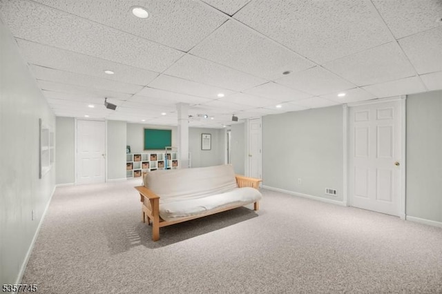 4 Rachel Ct, Greenwich Twp, NJ 08886 - recreation room featuring baseboards, carpet flooring, a paneled ceiling, and recessed lighting