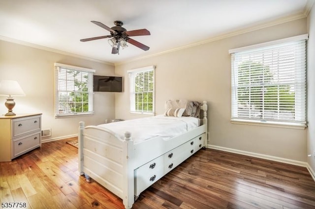 8 Sevell Cir Unit 8, Clark Twp, NJ 07066 - bedroom featuring hardwood / wood-style flooring, baseboards, crown molding, and ceiling fan