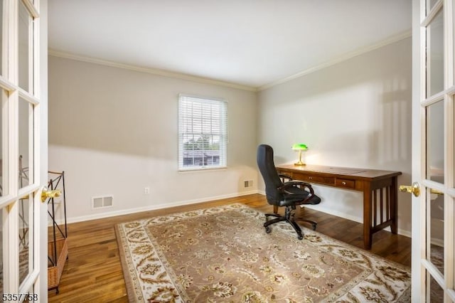8 Sevell Cir Unit 8, Clark Twp, NJ 07066 - office with french doors, crown molding, wood finished floors, and baseboards