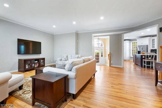 8 Sevell Cir Unit 8, Clark Twp, NJ 07066 - living area featuring crown molding, light wood-type flooring, recessed lighting, and baseboards